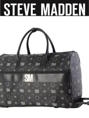 Steve Madden Runway Collection Monogram Black Travel Rolling Duffel Bag